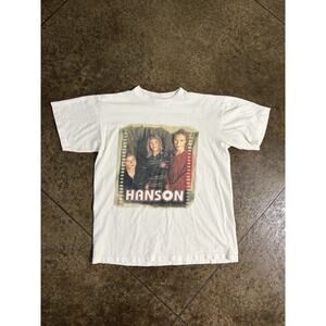 Vintage 1998 Hanson Boy Band White T-shirt Size L Made In USA 90s Rare